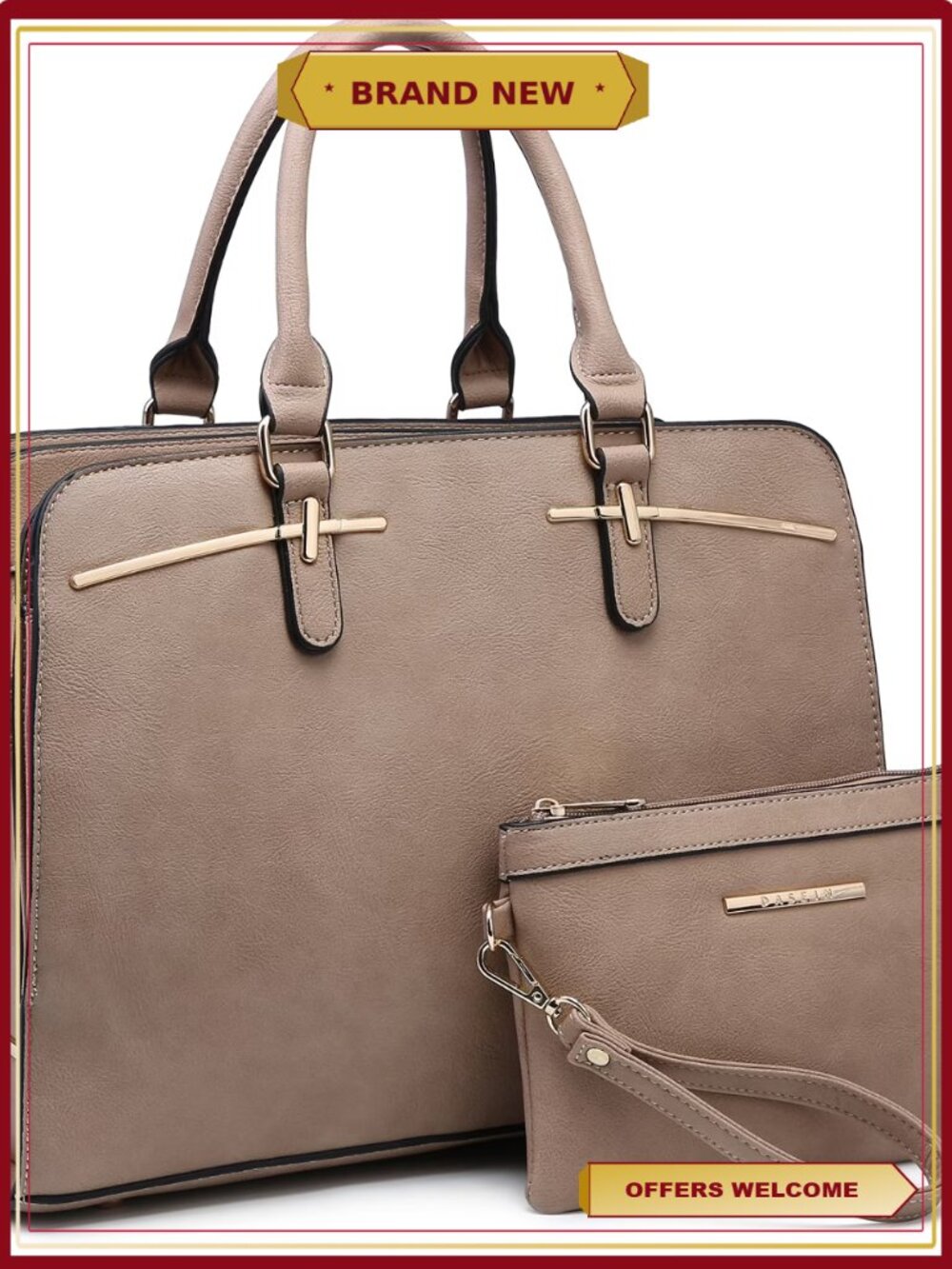 Vegan Leather Satchel Handbag Tote with Matching Wallet